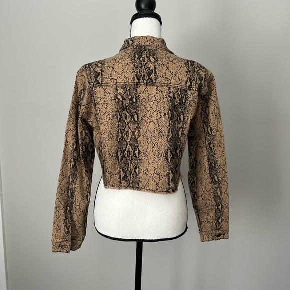Skirt & Jacket Set Brown Snake Print Tan Denim Stretch - Picture 6 of 8
